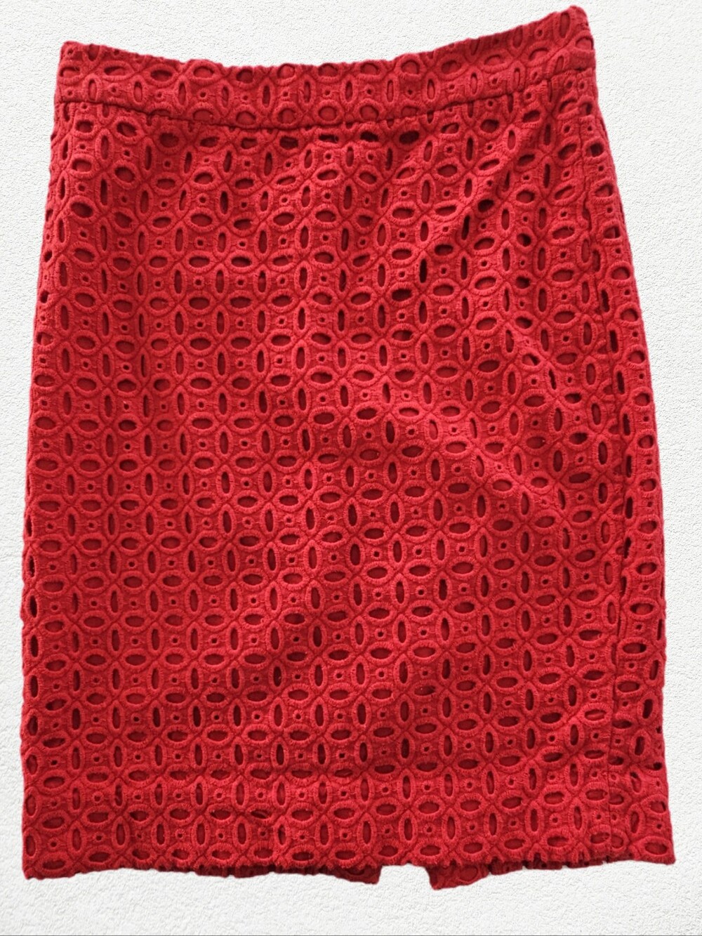 J. Crew Red Lace-Style Pencil Skirt